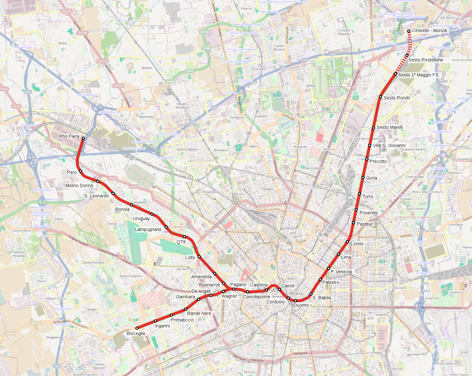 Linea M1 è la linea metropolitana di Milano colore rosso